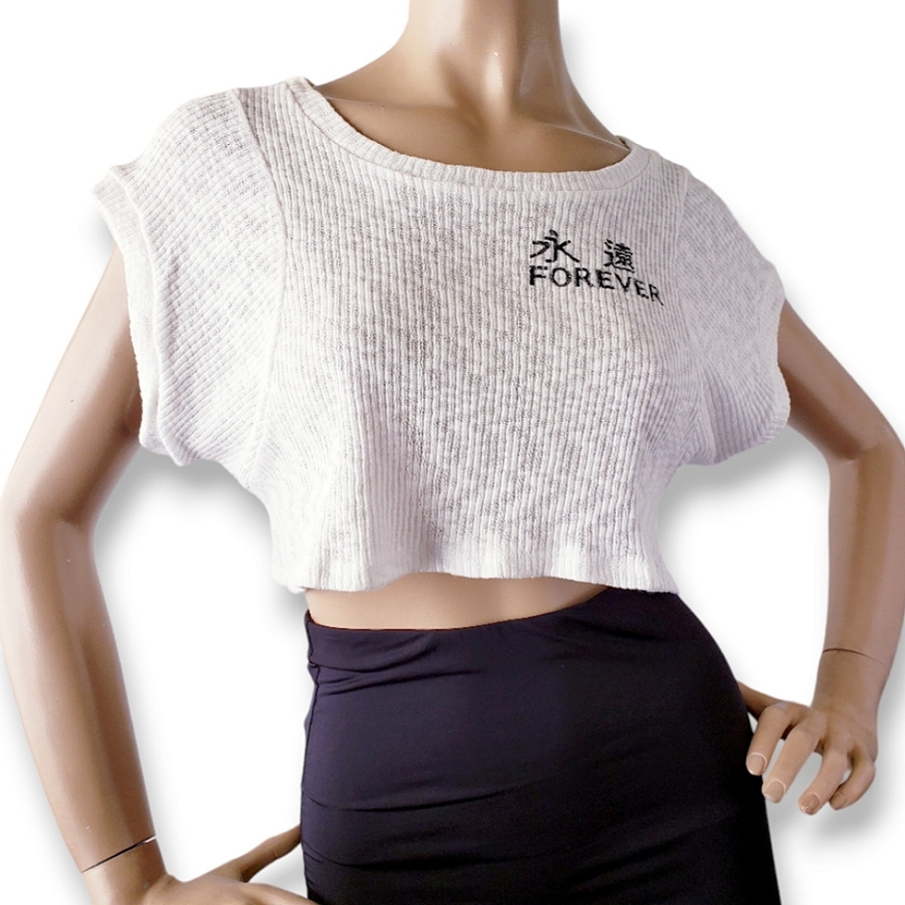 Basil Lola "Forever" White Knit Crop Top